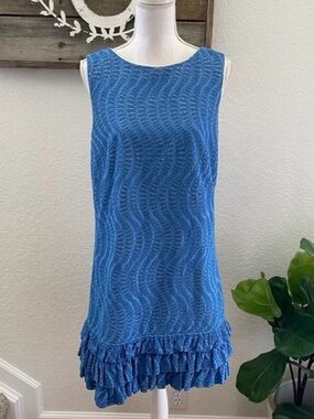 Lilly Pulitzer Rosemary blue eyelet ruffle bottom cotton dress